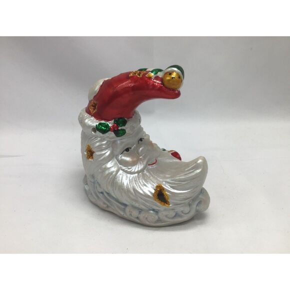 Santa Moon Tea Light Christmas Decor  Ceramic 4 Inch Winter Holiday - Picture 1 of 9
